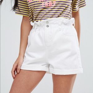 ASOS White Paper Bag Waist Mom Shorts